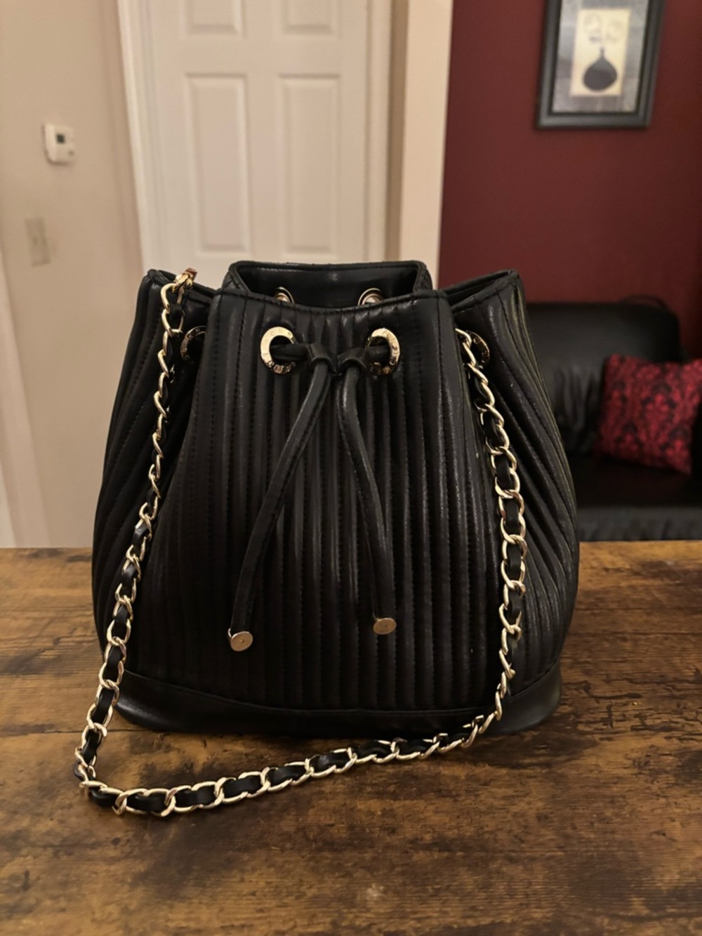 Henri Bendel black, leather drawstring, bucket bag Like 
New